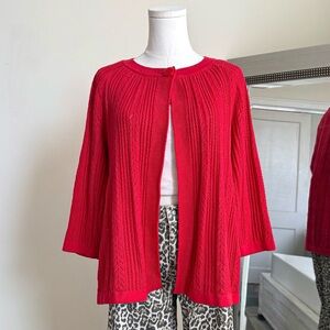 Red Single Button Knit Cardigan Sweater Size 1X Cotton Open Front Lightweight